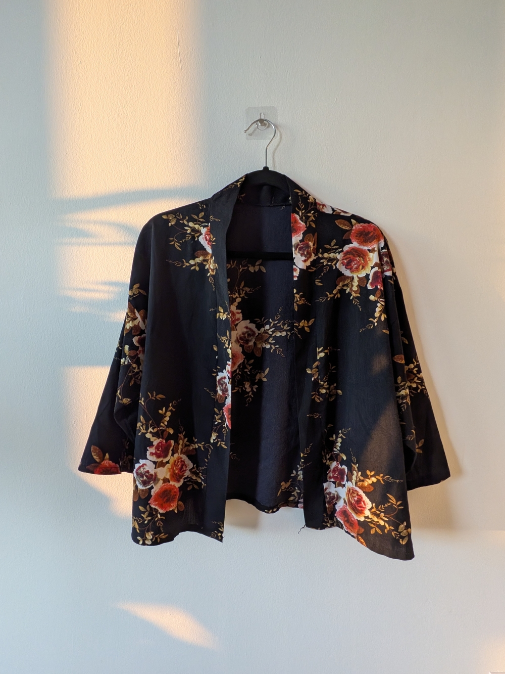 Floral Open-Front Kimono Blazer - Rose Print